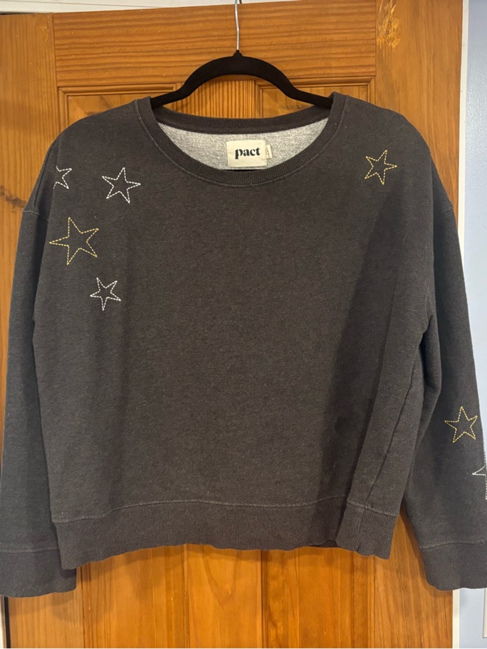 Pact Women's Charcoal Crewneck Sweatshirt w/ Stars
